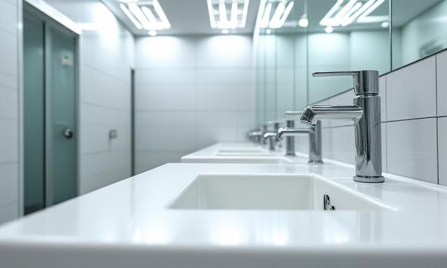 Immaculately sanitized commercial restroom facilities