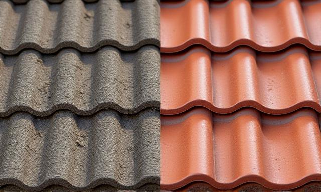 Dramatic roof cleaning before and after demonstration